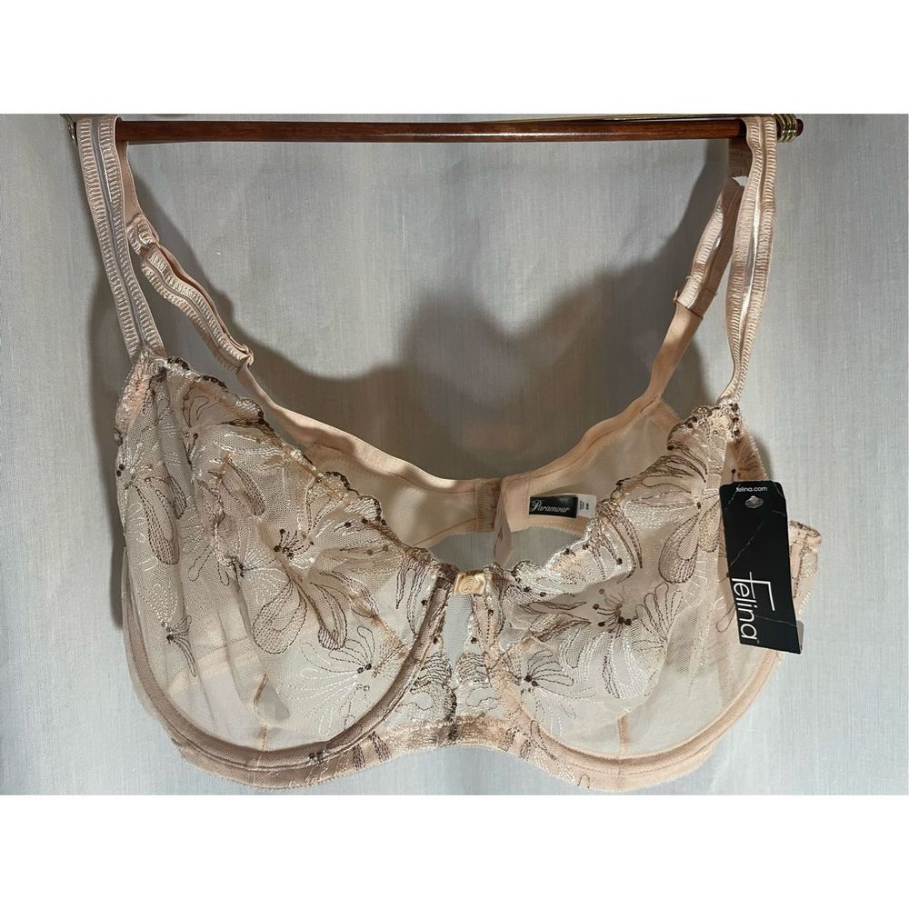 Womens 42D Unlined Bra- Felina Paramour -Cream Lace Underwire NEW